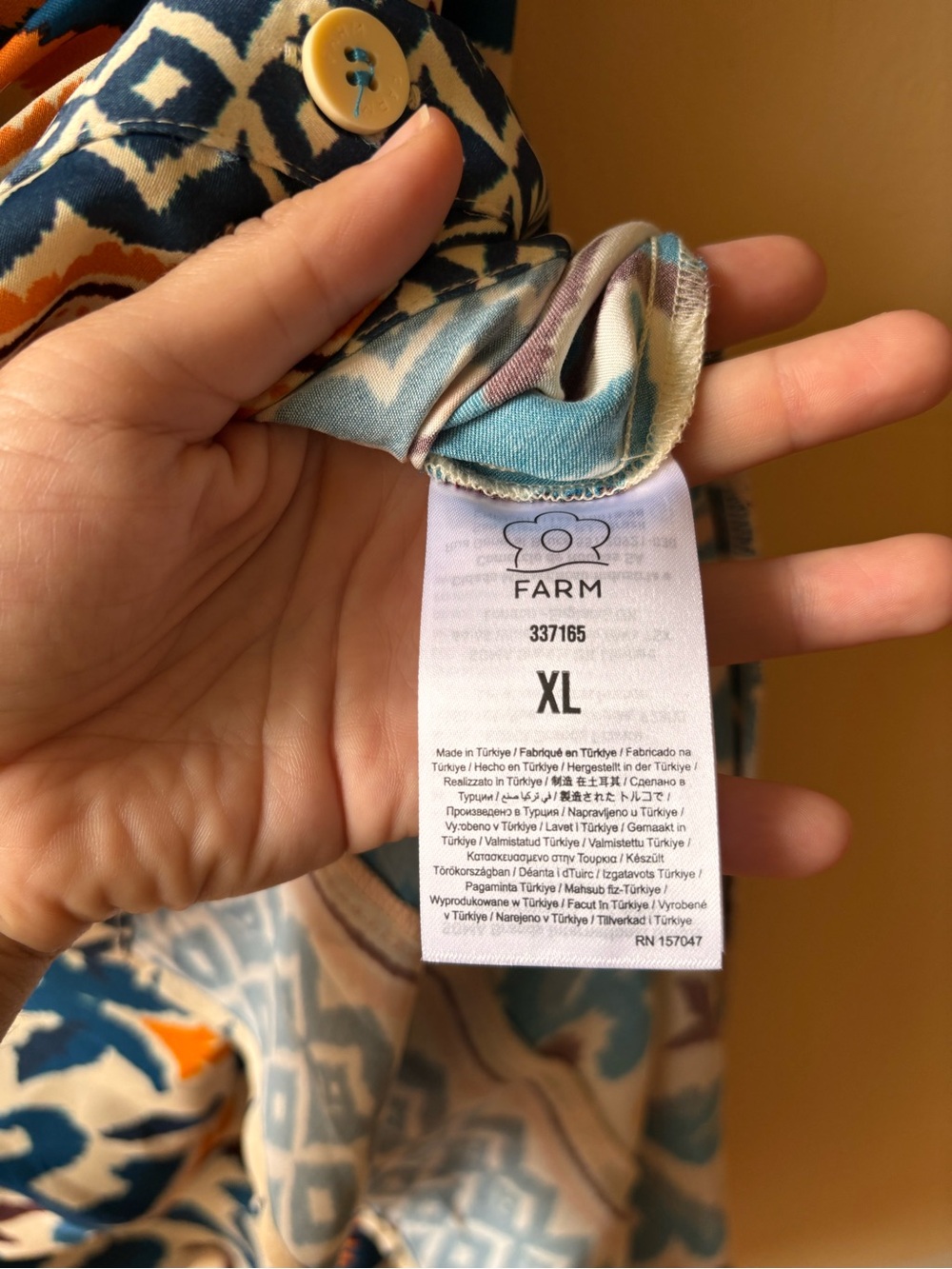 FARM Rio Long Sleeve Floral Print Dress in Blue, Brown, Orange, Cream - Picture 11 of 15